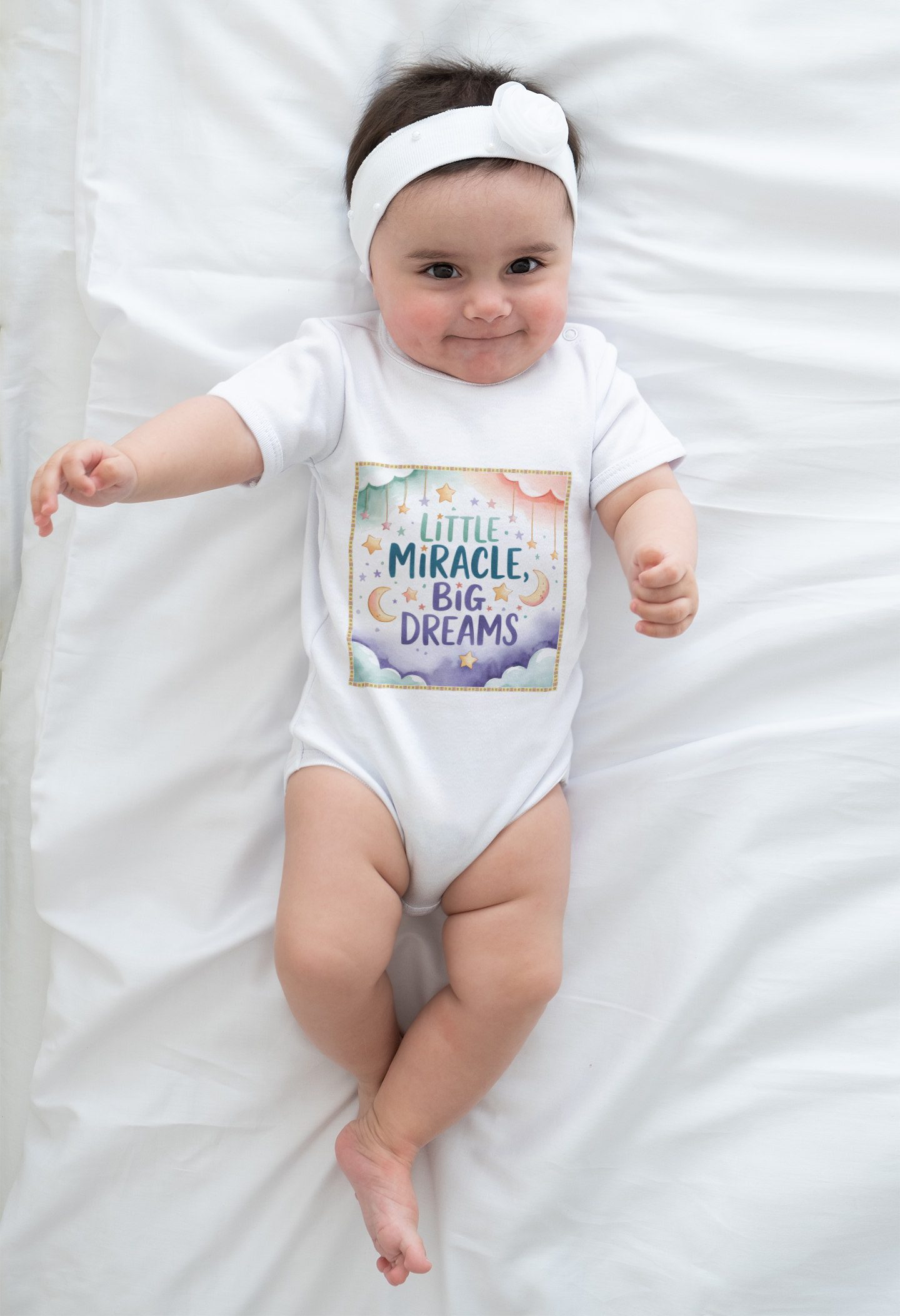 Little Miracle Big Dreams Baby Bodysuit | Nursery Stars Moon Design | Watercolor Baby Shower Gift | Gender Neutral Newborn