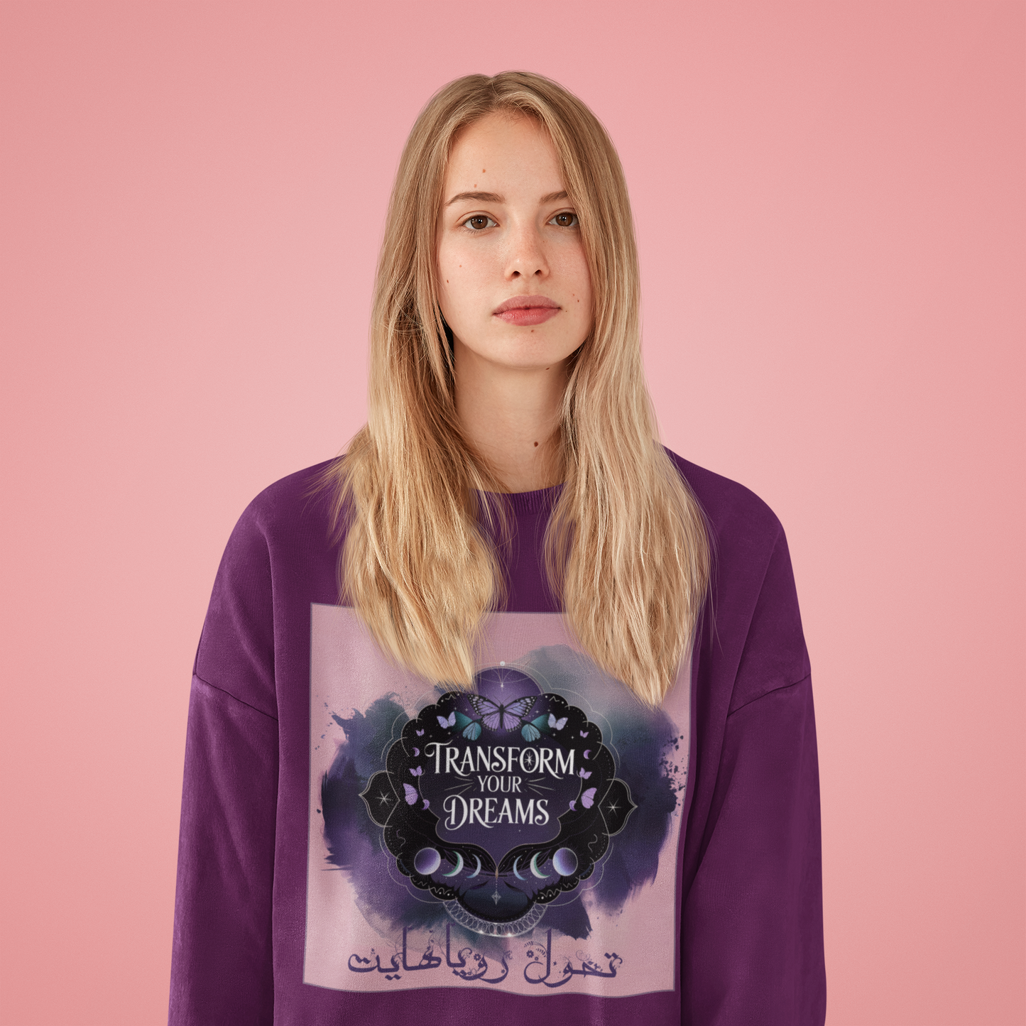 Transform Your Dreams | Persian English Moon Phase Art | Butterfly Transformation Design | Spiritual T-shirt Design | Moon and Butterfly