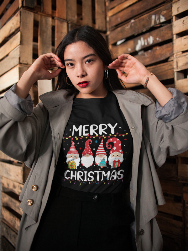 Christmas Gnomes T-Shirt | Festive Nordic Gnomies | Holiday Lights Design | Unisex Garment-Dyed T-shirt | Christmas gift | Merry Christmas