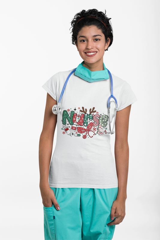 Christmas Nurse T-Shirt | Medical Holiday Design | Healthcare Worker Gift | Festive RN | Unisex Heavy Cotton Tee