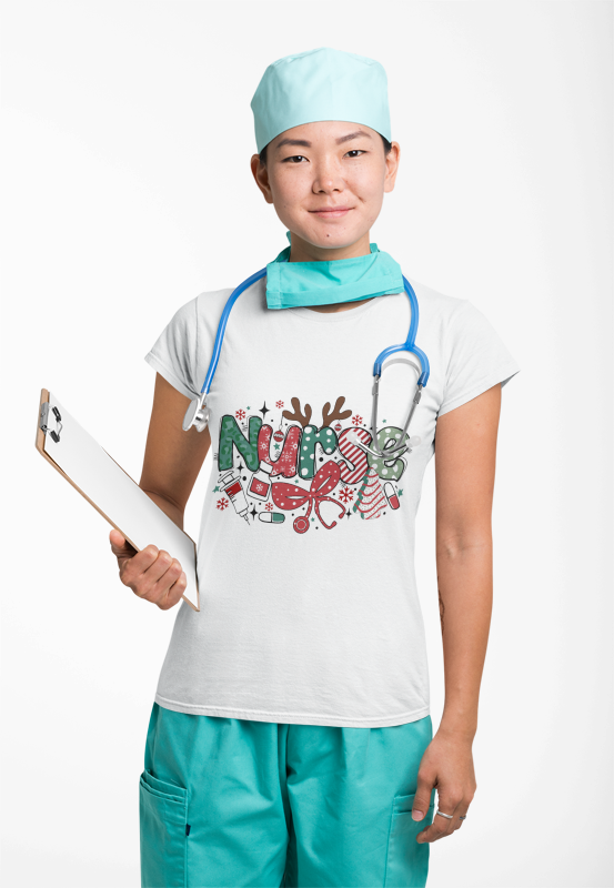 Christmas Nurse T-Shirt | Medical Holiday Design | Healthcare Worker Gift | Festive RN | Unisex Heavy Cotton Tee