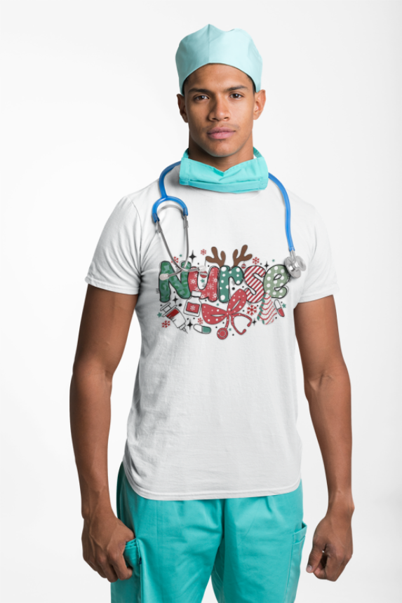 Christmas Nurse T-Shirt | Medical Holiday Design | Healthcare Worker Gift | Festive RN | Unisex Heavy Cotton Tee