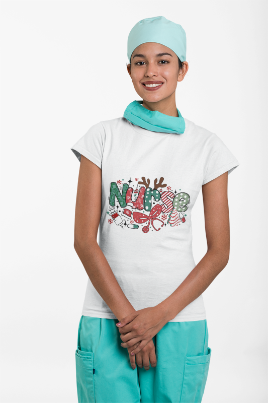 Christmas Nurse T-Shirt | Medical Holiday Design | Healthcare Worker Gift | Festive RN | Unisex Heavy Cotton Tee