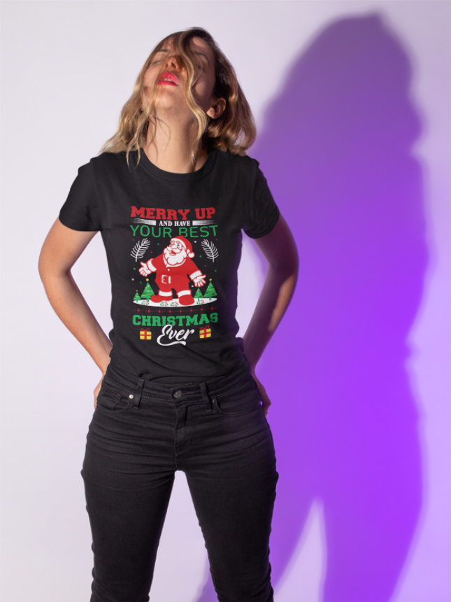 Merry Up Christmas T-Shirt | Best Holiday Ever Design | Funny Santa Tee | Festive Party Shirt | Unisex Jersey Short Sleeve Tee