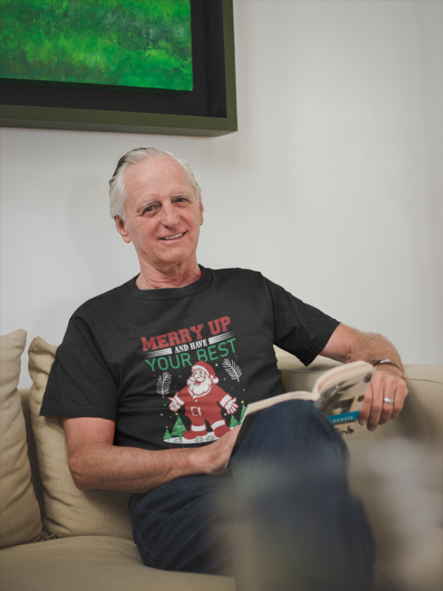 Merry Up Christmas T-Shirt | Best Holiday Ever Design | Funny Santa Tee | Festive Party Shirt | Unisex Jersey Short Sleeve Tee