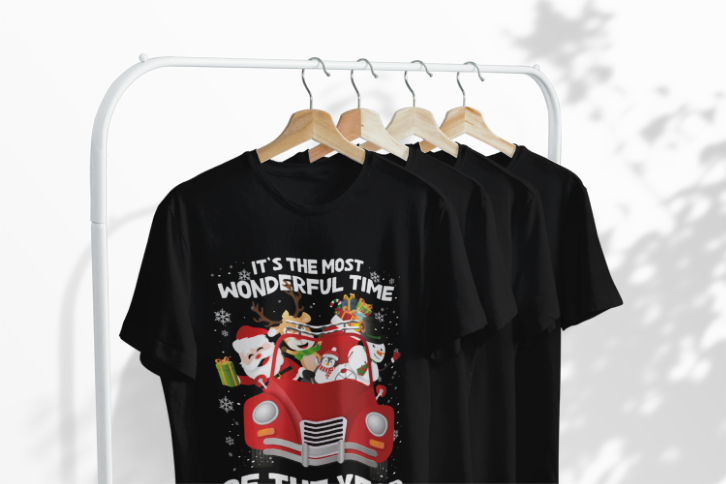 Christmas Car T-Shirt | Santa Road Trip Tee | Wonderful Time Design | Holiday Friends Gift | Festive Winter Shirt | Unisex Heavy Cotton Tee