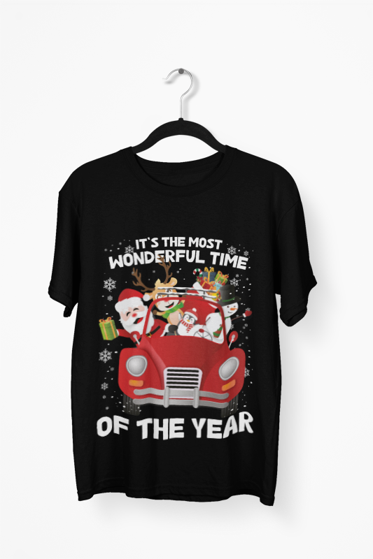 Christmas Car T-Shirt | Santa Road Trip Tee | Wonderful Time Design | Holiday Friends Gift | Festive Winter Shirt | Unisex Heavy Cotton Tee