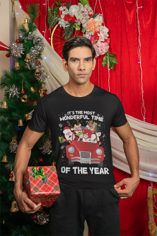 Christmas Car T-Shirt | Santa Road Trip Tee | Wonderful Time Design | Holiday Friends Gift | Festive Winter Shirt | Unisex Heavy Cotton Tee