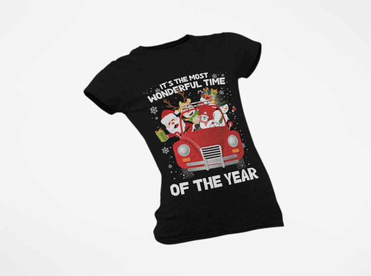 Christmas Car T-Shirt | Santa Road Trip Tee | Wonderful Time Design | Holiday Friends Gift | Festive Winter Shirt | Unisex Heavy Cotton Tee