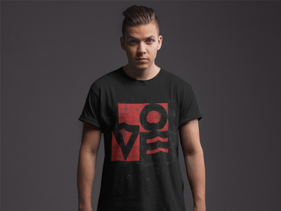 Love Typography T-Shirt | Geometric Modern Design | Minimalist Valentine | Distressed Red Art | Statement Tee | Unisex t-shirt | Love Design