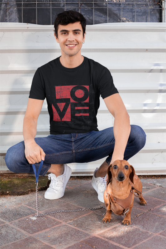 Love Typography T-Shirt | Geometric Modern Design | Minimalist Valentine | Distressed Red Art | Statement Tee | Unisex t-shirt | Love Design