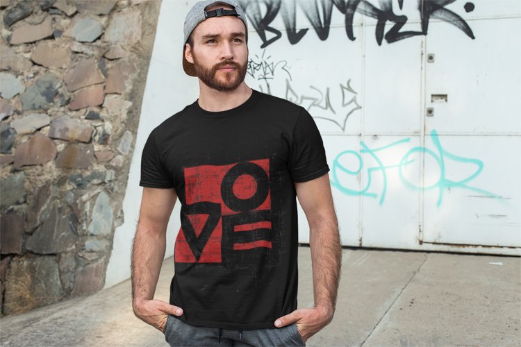 Love Typography T-Shirt | Geometric Modern Design | Minimalist Valentine | Distressed Red Art | Statement Tee | Unisex t-shirt | Love Design