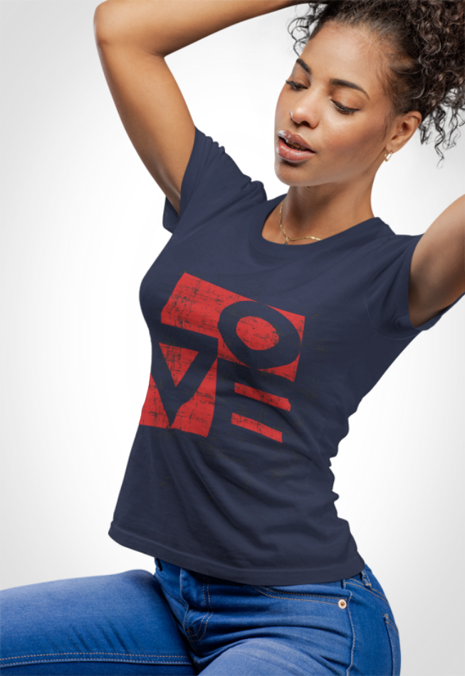 Love Typography T-Shirt | Geometric Modern Design | Minimalist Valentine | Distressed Red Art | Statement Tee | Unisex t-shirt | Love Design
