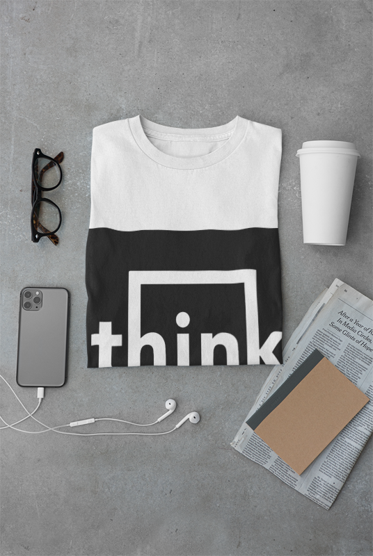 Think Minimalist T-Shirt | Modern Philosophy Design | Mindful Typography Tee | Intellectual Statement Shirt | Geometric Thought Art