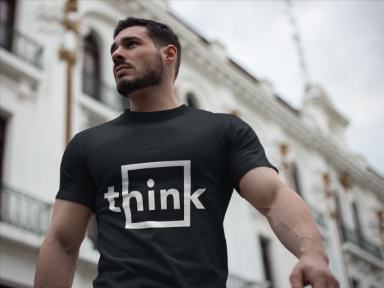 Think Minimalist T-Shirt | Modern Philosophy Design | Mindful Typography Tee | Intellectual Statement Shirt | Geometric Thought Art