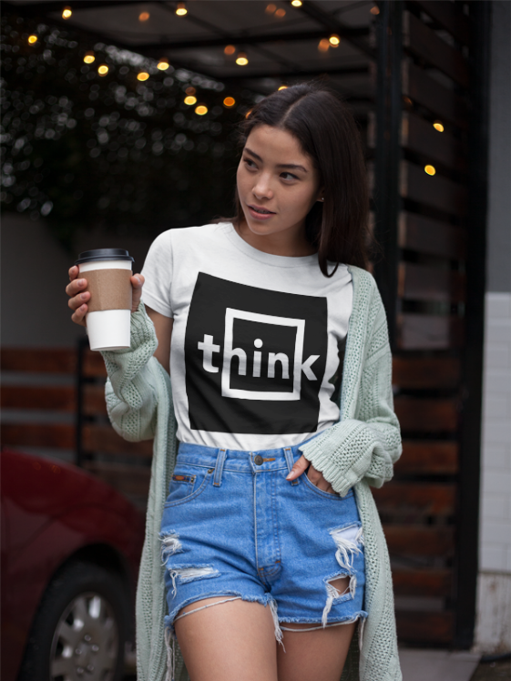 Think Minimalist T-Shirt | Modern Philosophy Design | Mindful Typography Tee | Intellectual Statement Shirt | Geometric Thought Art