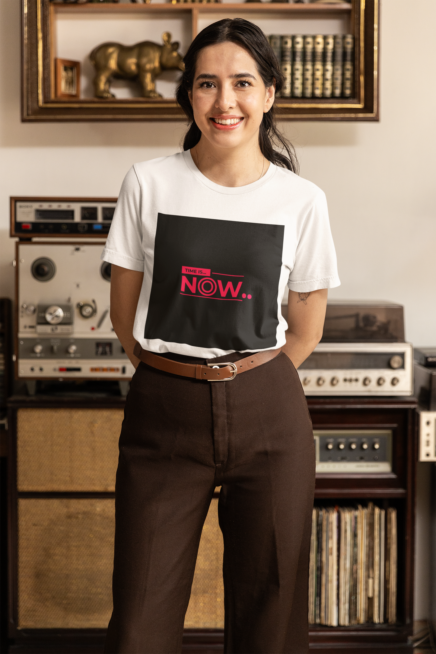 Time Is Now Motivational T-Shirt | Inspirational Quote Tee | Minimalist Red Design | Success Mindset | Empowerment Gift | Present Moment