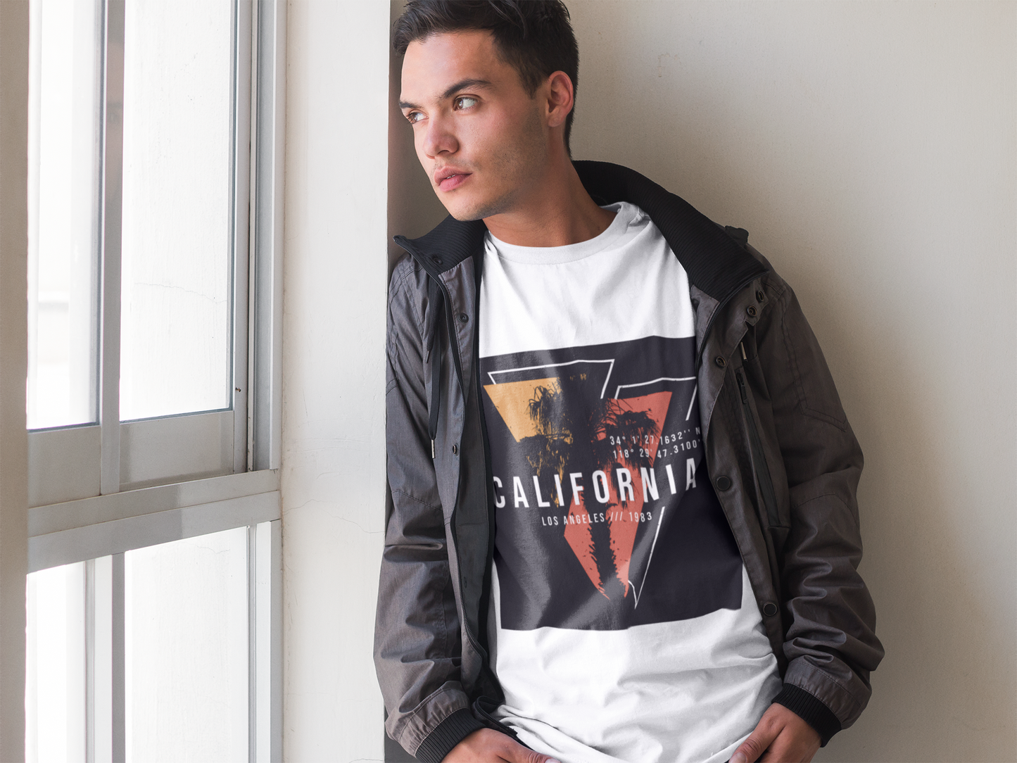 California Los Angeles T-Shirt | Vintage Palm Tree | Retro LA Coordinates | 1983 Beach Vibes | Sunset Geometric Design | West Coast Style