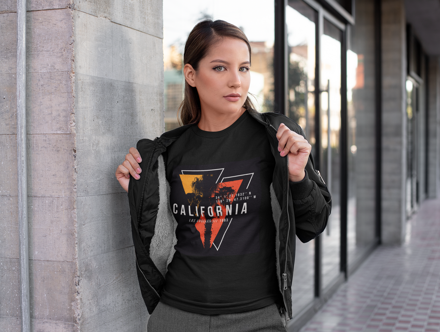 California Los Angeles T-Shirt | Vintage Palm Tree | Retro LA Coordinates | 1983 Beach Vibes | Sunset Geometric Design | West Coast Style