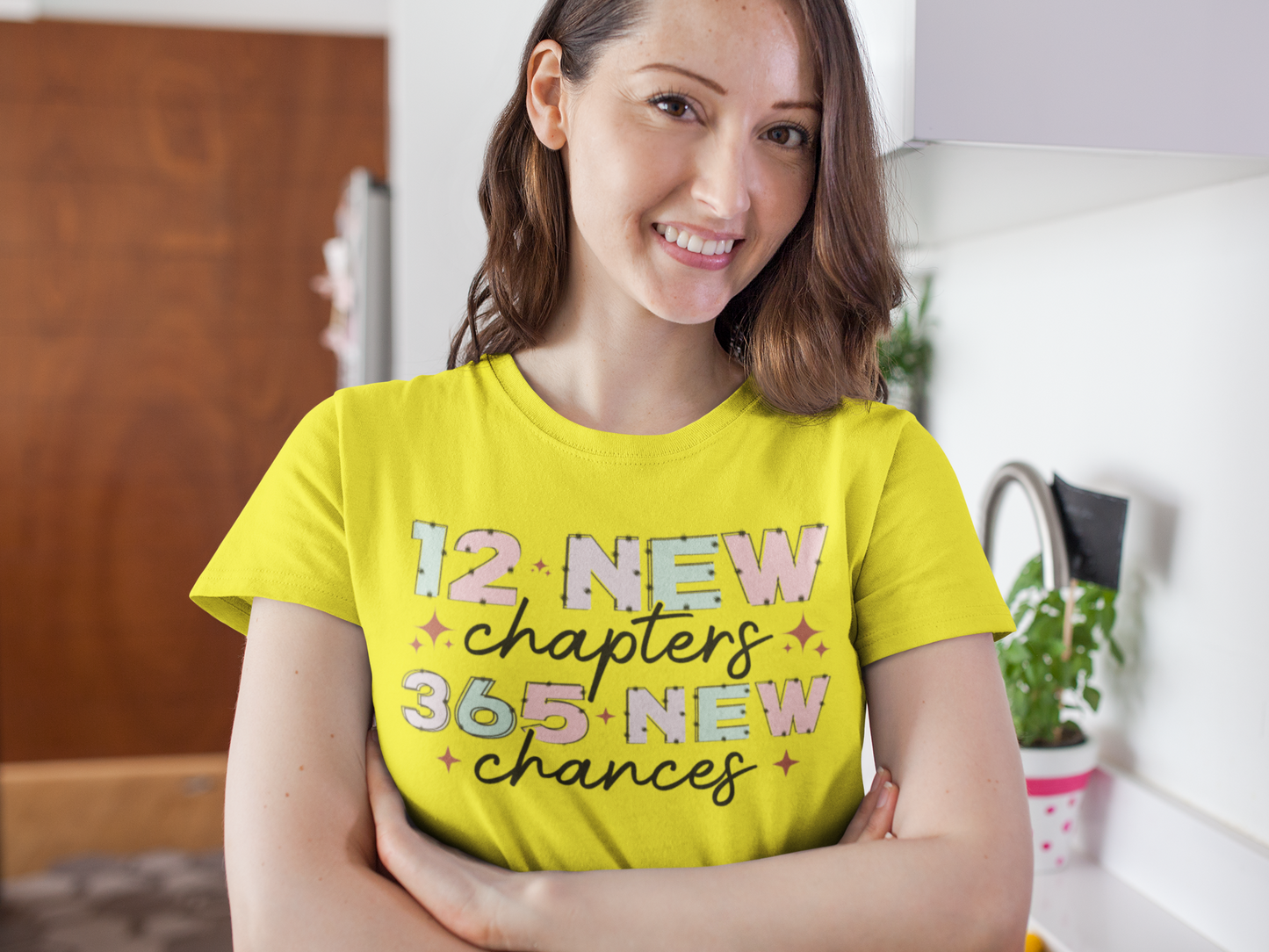 New Year | 12 New Chapters 365 New Chances | Motivational Quote Design | Timeless Style Shirt | Pastel Colors | Inspirational Design