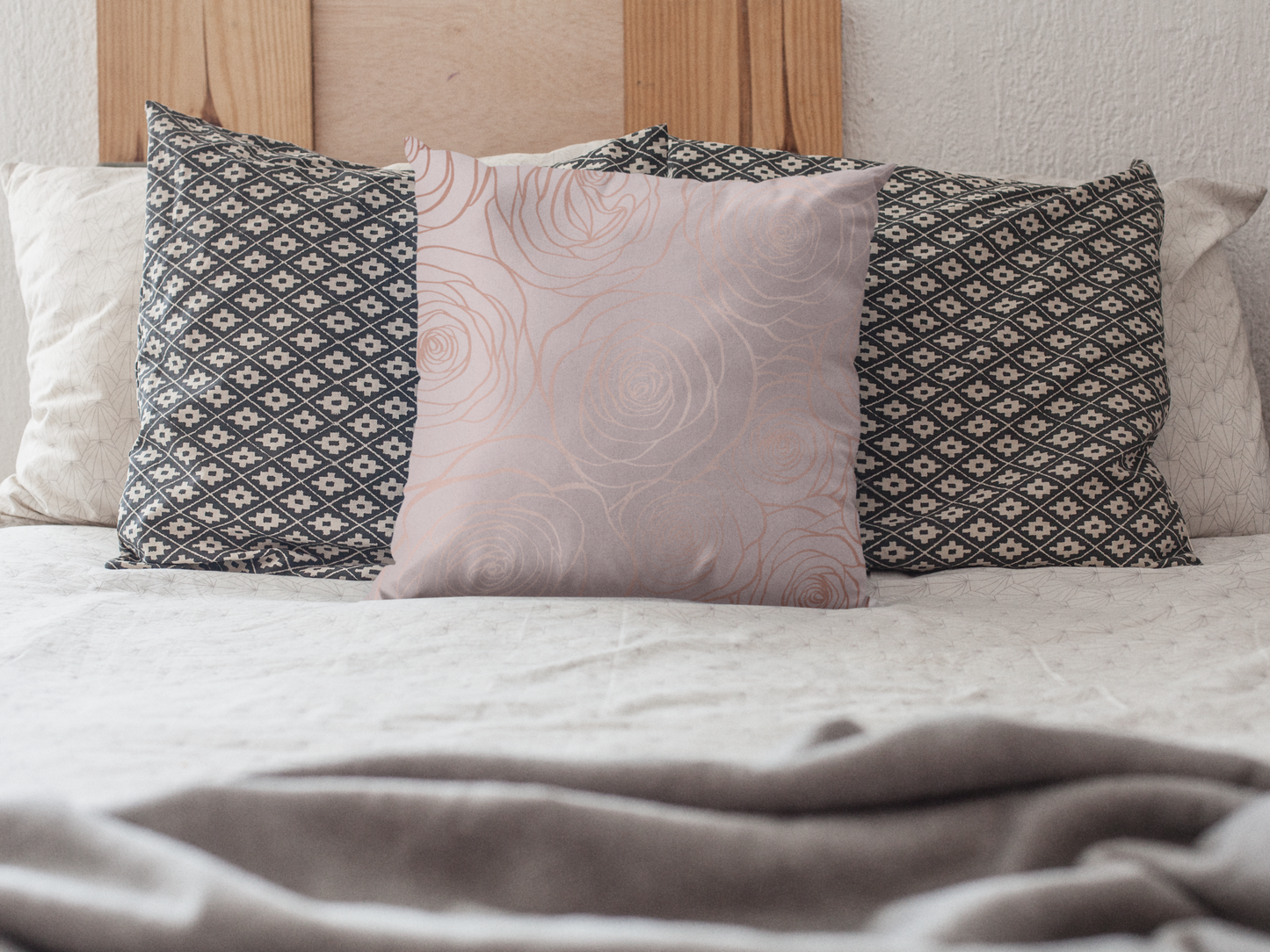 Rose Gold Floral Pillow | Blush Pink Throw Pillow | Modern Rose Pattern | Elegant Home Decor | Spun Polyester Square Pillow