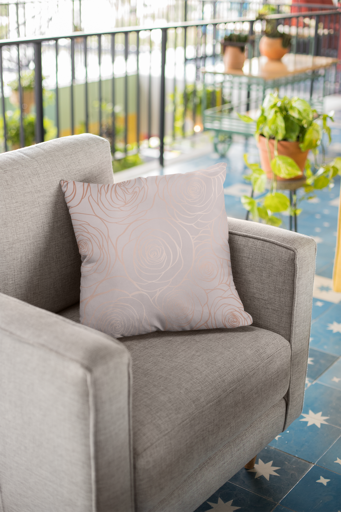 Rose Gold Floral Pillow | Blush Pink Throw Pillow | Modern Rose Pattern | Elegant Home Decor | Spun Polyester Square Pillow