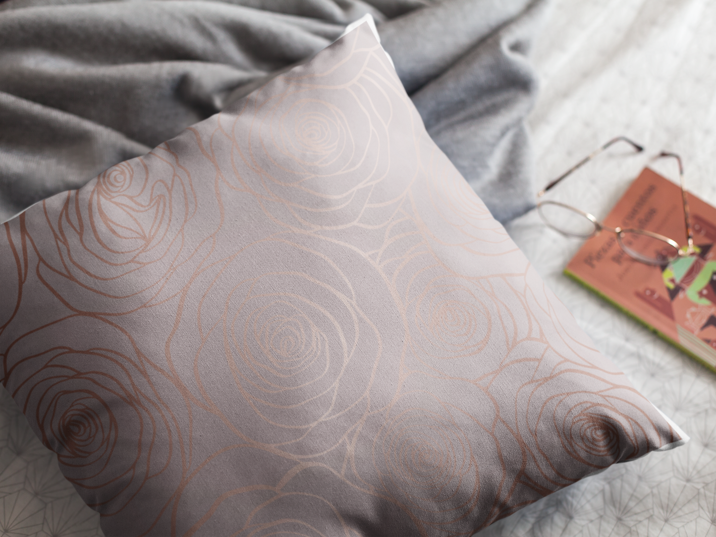 Rose Gold Floral Pillow | Blush Pink Throw Pillow | Modern Rose Pattern | Elegant Home Decor | Spun Polyester Square Pillow