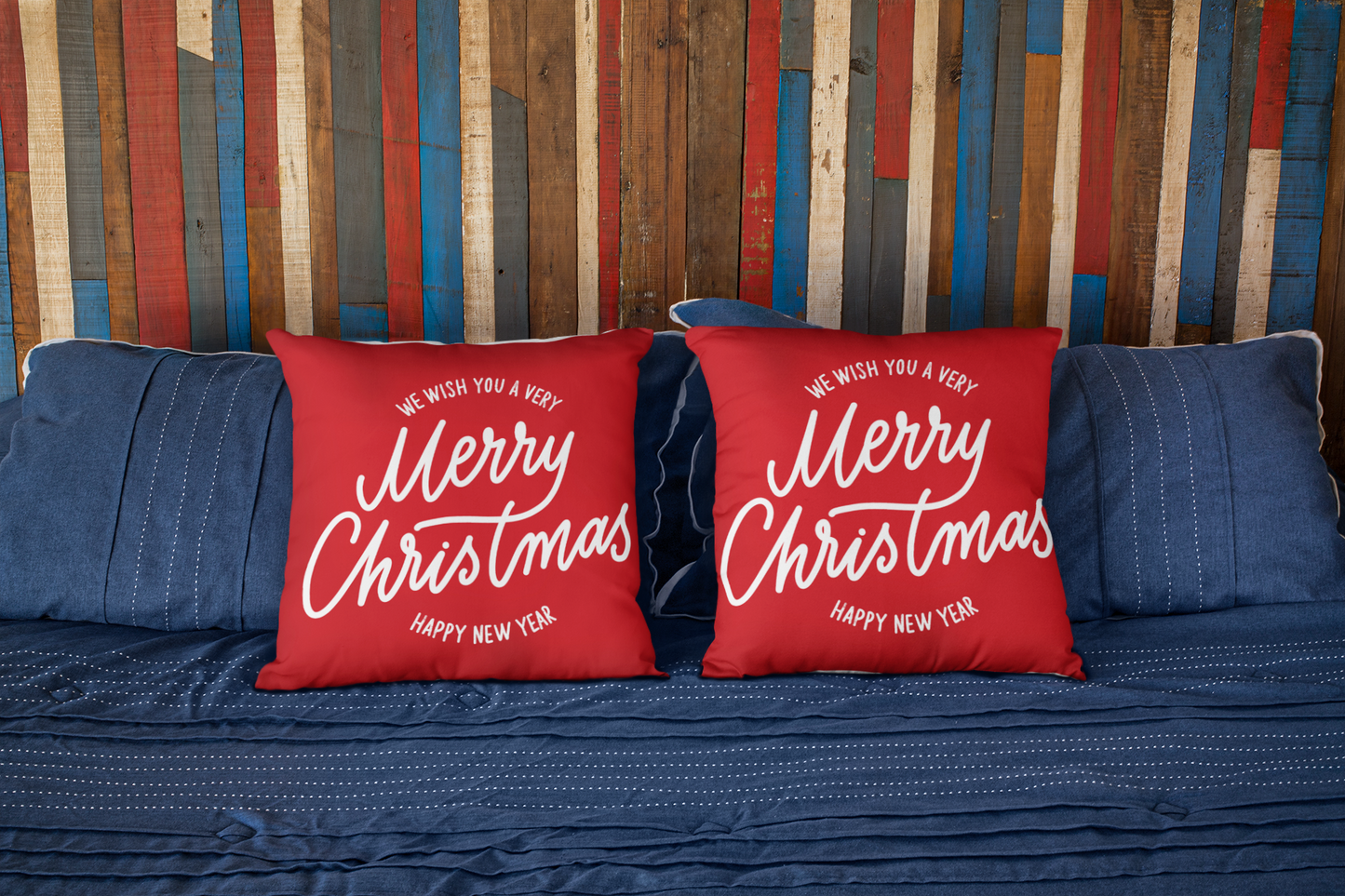 Merry Christmas Pillow | Red Holiday Throw Pillow | Elegant Script Design | Christmas Home Decor | Christmas Square Pillow