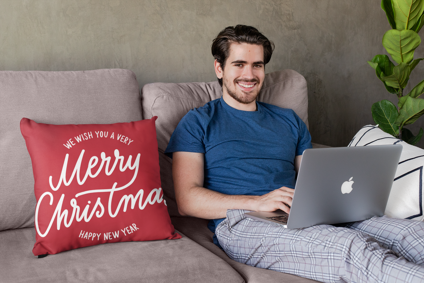 Merry Christmas Pillow | Red Holiday Throw Pillow | Elegant Script Design | Christmas Home Decor | Christmas Square Pillow