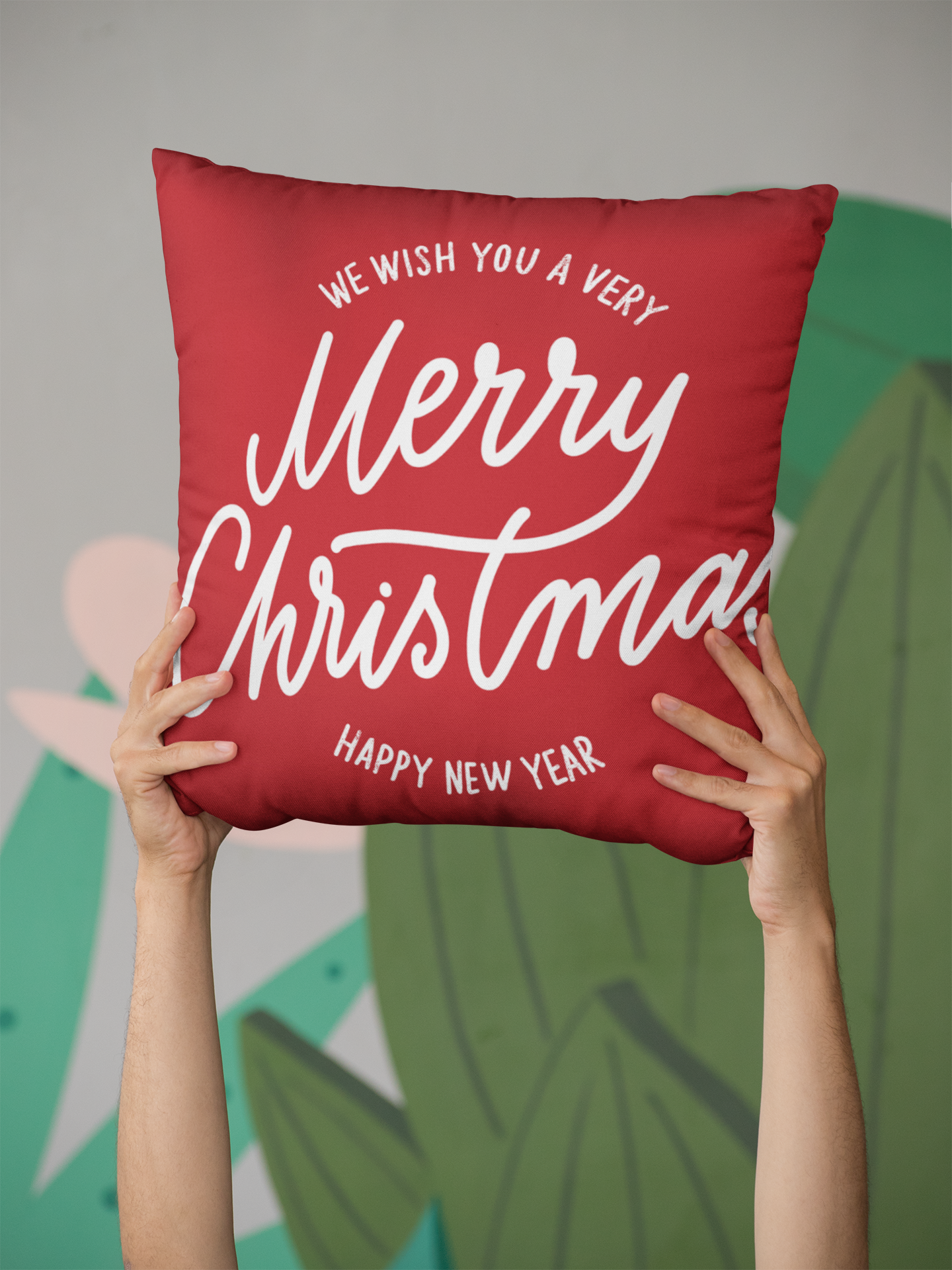 Merry Christmas Pillow | Red Holiday Throw Pillow | Elegant Script Design | Christmas Home Decor | Christmas Square Pillow