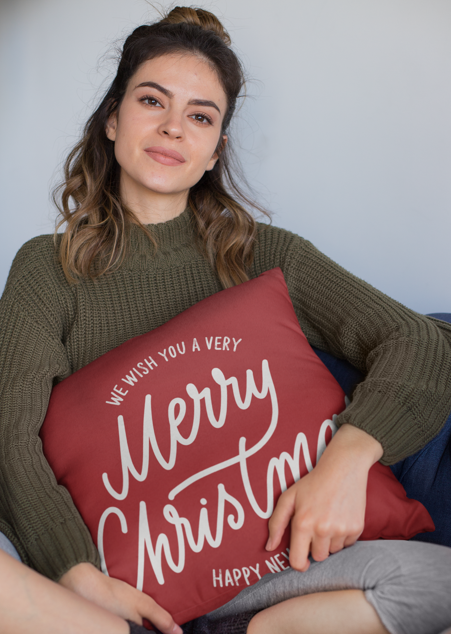 Merry Christmas Pillow | Red Holiday Throw Pillow | Elegant Script Design | Christmas Home Decor | Christmas Square Pillow