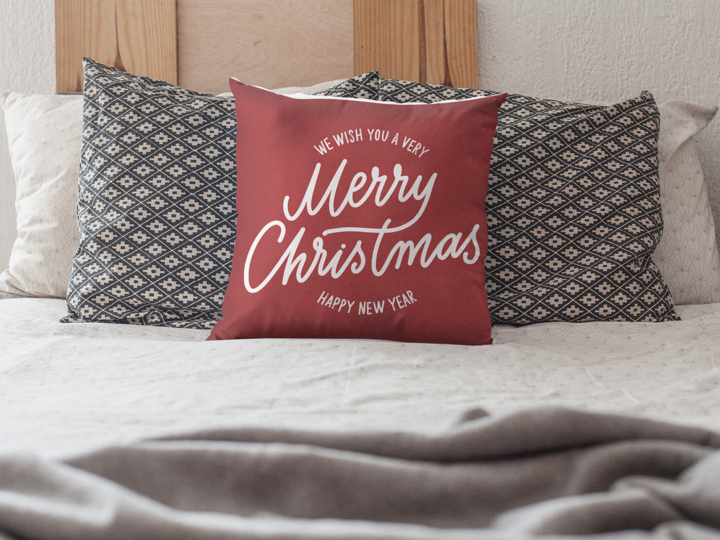 Merry Christmas Pillow | Red Holiday Throw Pillow | Elegant Script Design | Christmas Home Decor | Christmas Square Pillow