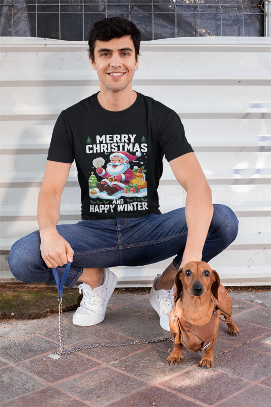 Jolly Santa Christmas T-Shirt | Happy Winter Holiday Design | Cute Santa Claus with Gifts | Festive Christmas Tree Tee | Unisex T-shirt