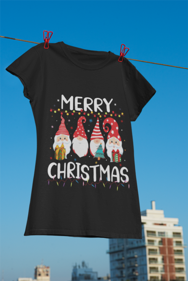 Christmas Gnomes T-Shirt | Festive Nordic Gnomies | Holiday Lights Design | Unisex Garment-Dyed T-shirt | Christmas gift | Merry Christmas