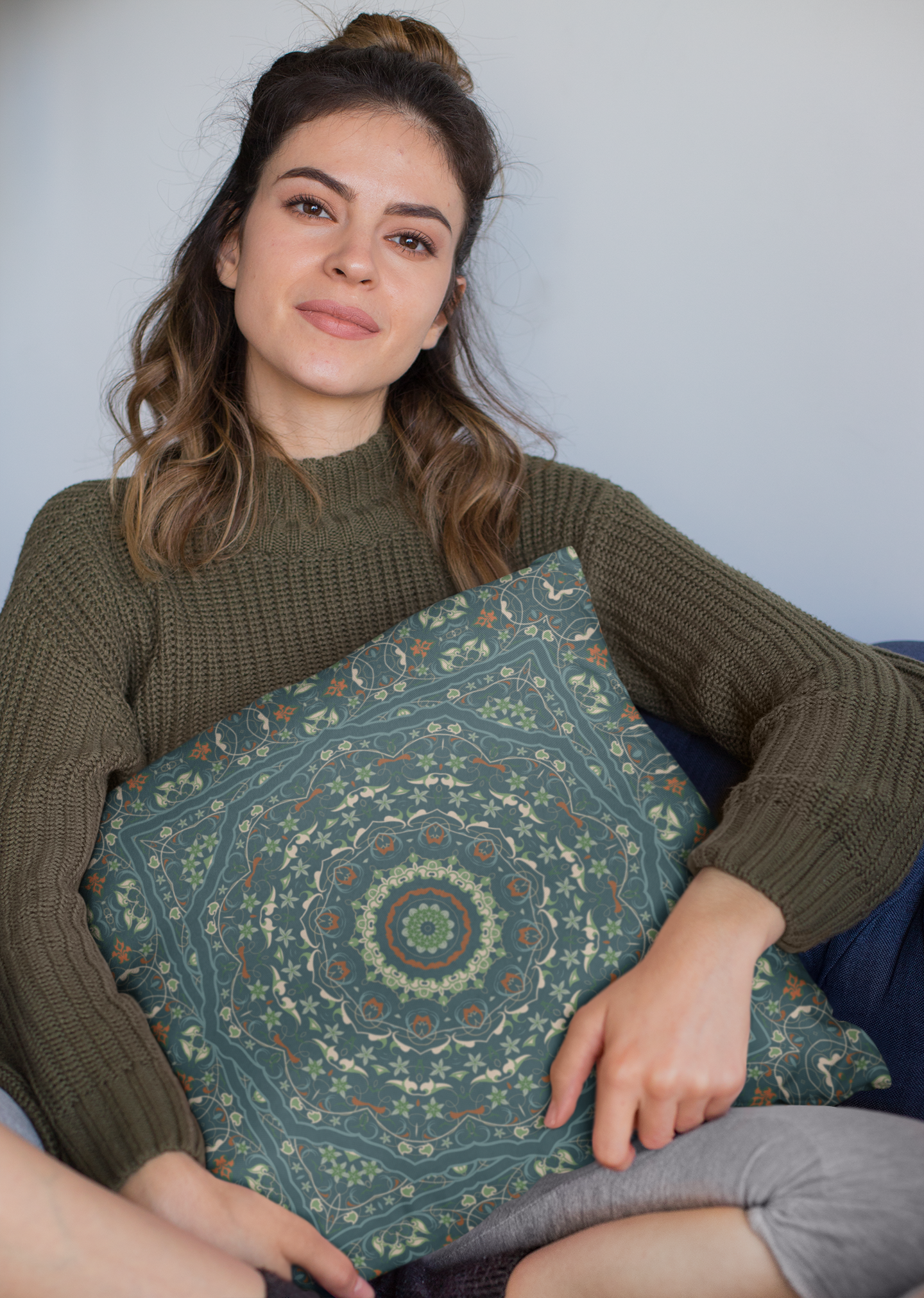 Bohemian Mandala Sierkussen | Teal Groen Decoratief Kussen | Stijl Huisdecoratie | Boho Woonkamer Kussen | Geometrisch Meditatiekussen