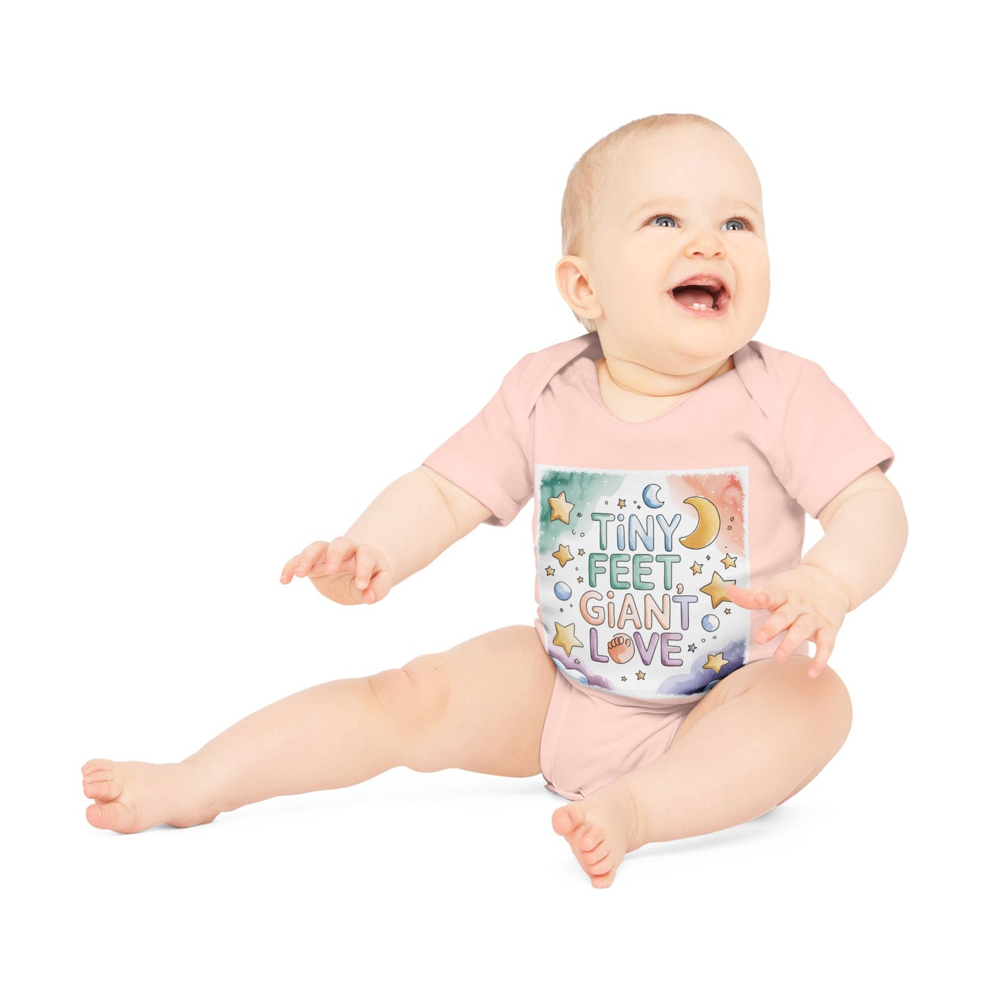 Tiny Feet Giant Love Baby Bodysuit | Newborn Stars Moon Design | Baby Shower Gift | Watercolor Nursery Art | Gender Neutral