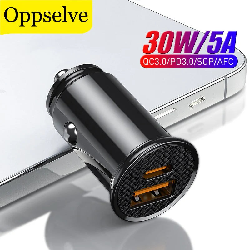 Mini USB Car Charger Quick Charge 3.0 PD Charger Fast Charging USB Type C QC PD 3.0 Mobile Phone Charger for Samsung Galaxy S21