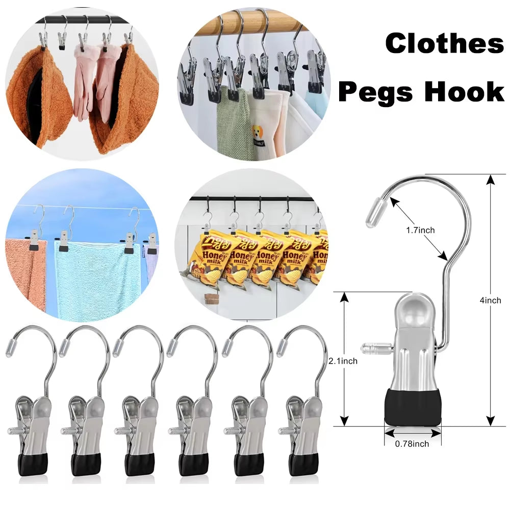 10-100Pcs Stainless Steel Clothespins Laundry Clothes Pegs Hook Portable Hanging Clothes Clip Wardrobe Clothes Organizer Hanger