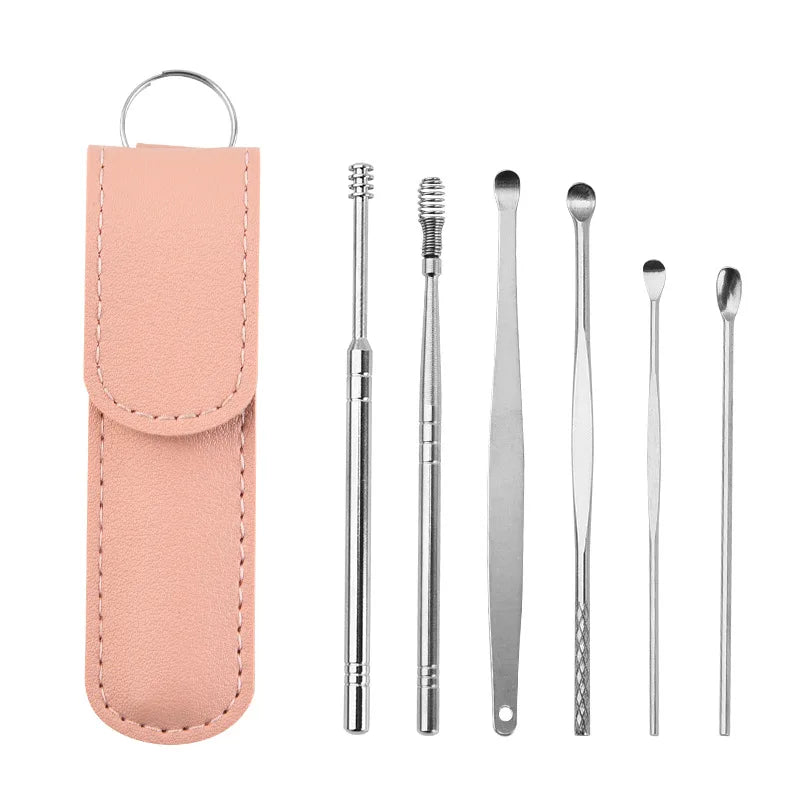 6-Piece Stainless Steel Ear Wax Removal Tool Set with Earpicks and Curette Spoons