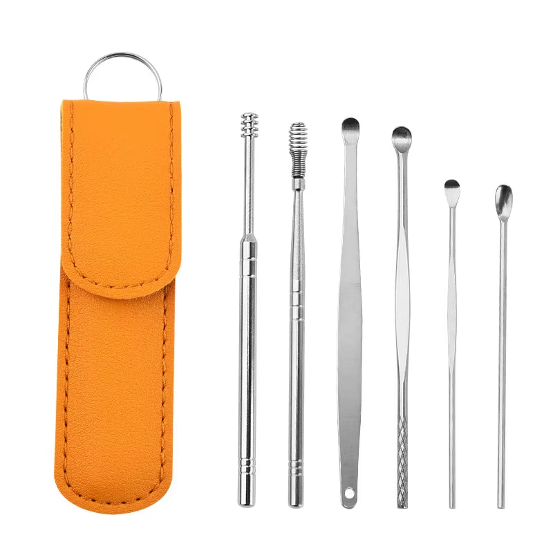 6-Piece Stainless Steel Ear Wax Removal Tool Set with Earpicks and Curette Spoons