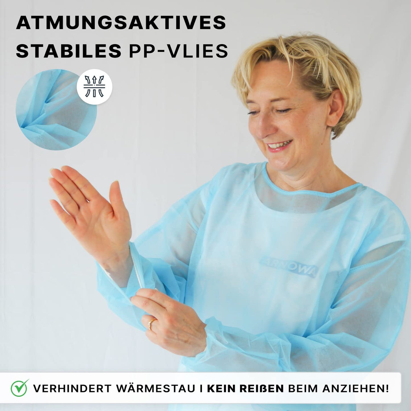 100 Stück ARNOMED Einweg OP Kittel - Grüner Schutzkittel in Größe M (115x137 cm) aus PP-Vlies, 23 g/m², ideal für Patientenschutz