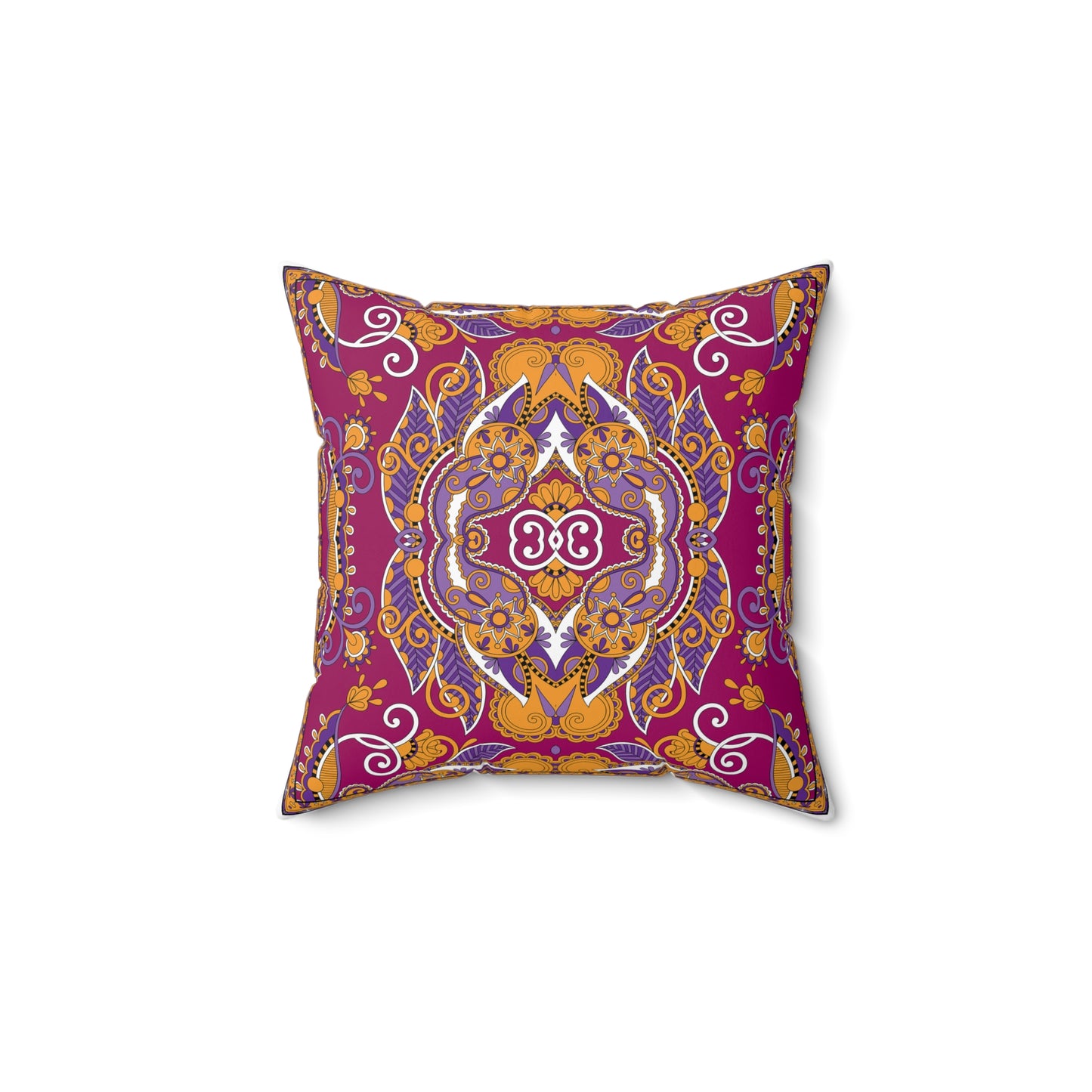 Bohemian Mandala Pillow | Magenta Purple Orange Throw Pillow | Ornate Boho Cushion | Moroccan Style Decor | Spun Polyester Square Pillow