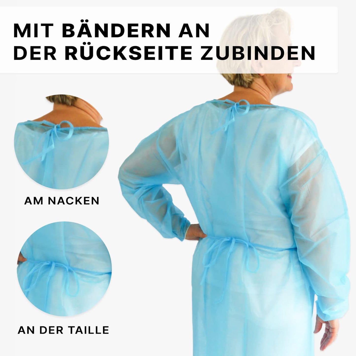 100 Stück Einweg OP Kittel Blau XL – Hochwertige PP Schutzkleidung (130x140 cm, 23 g/m²) für Klinik und Praxis