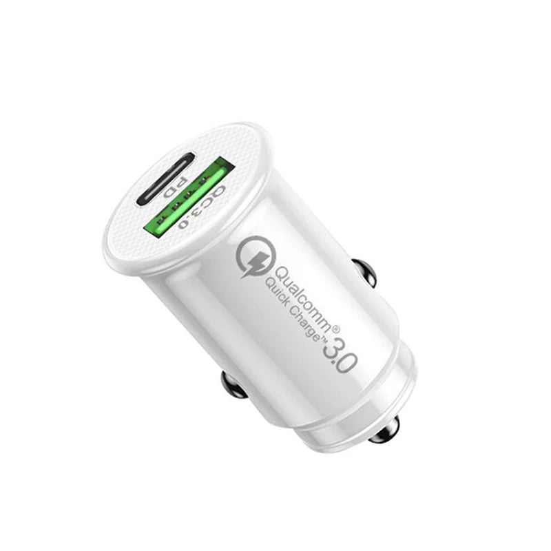 Mini USB Car Charger Quick Charge 3.0 PD Charger Fast Charging USB Type C QC PD 3.0 Mobile Phone Charger for Samsung Galaxy S21