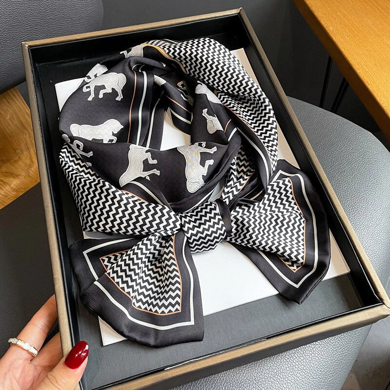 2022 Horse Print Women Silk Satin Hair Band Scarf Skinny Neck Tie Ribbon Hand Bag Wirst Towel Headscarf Girl Foulard