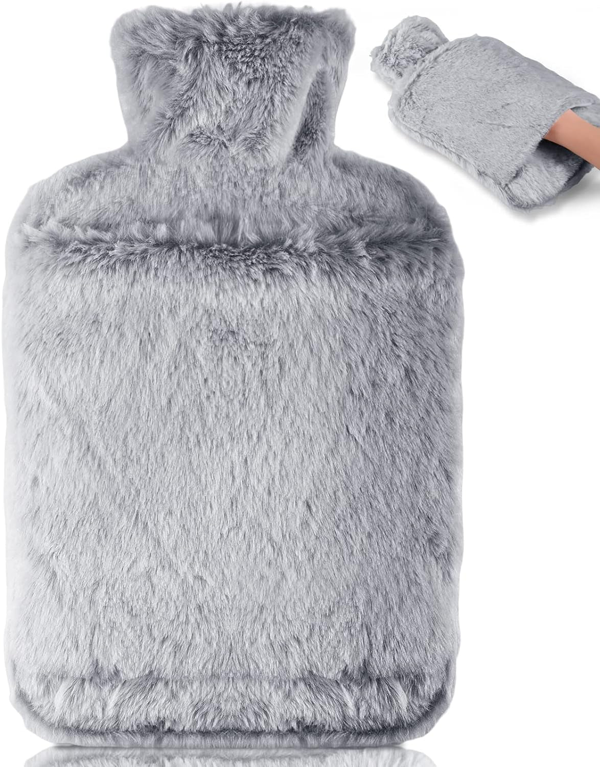Bolei 2L Auslaufsichere Wärmflasche mit Flauschigem Bezug und Känguru-Tasche – Elegantes Grau aus Naturkautschuk für Maximum Komfort