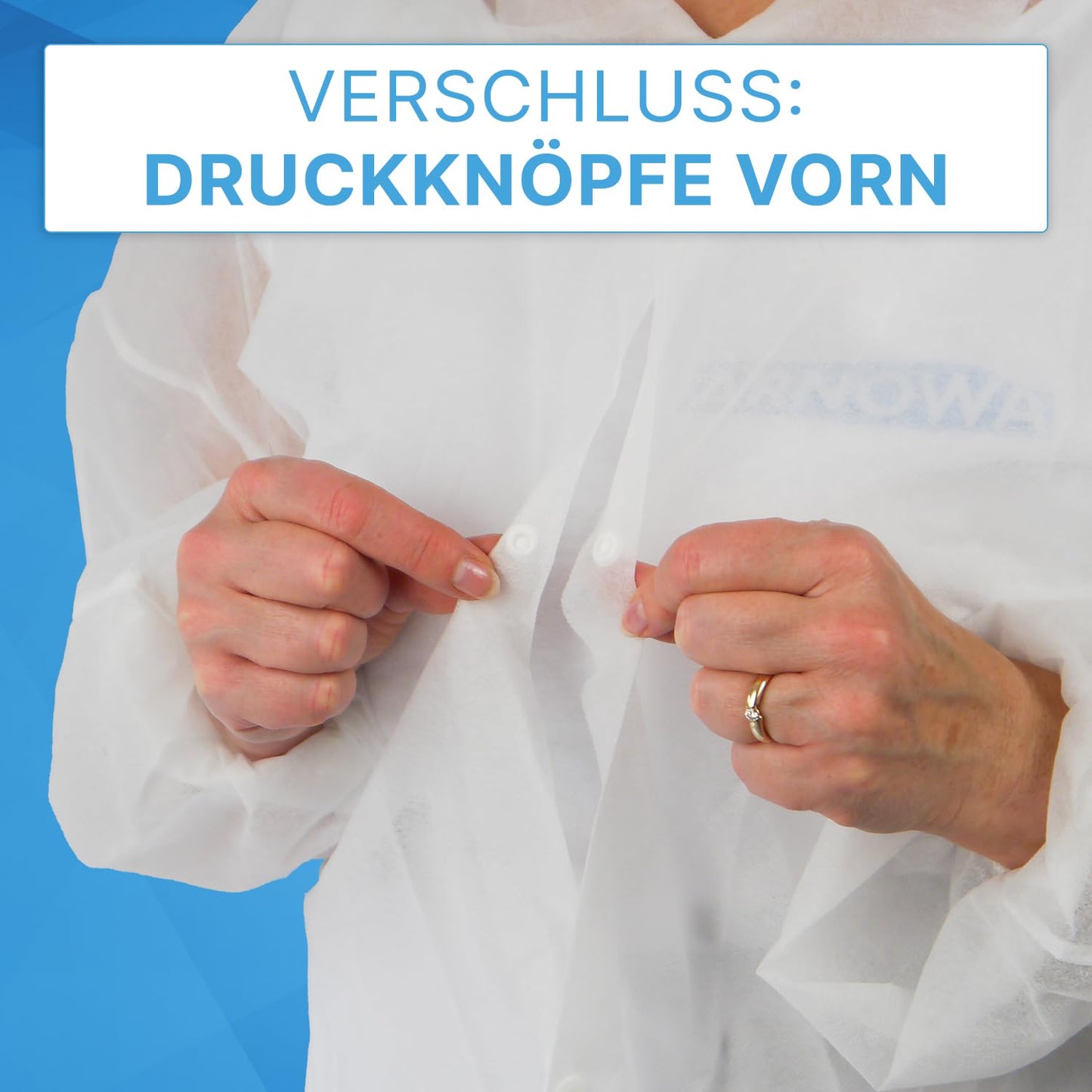 Premium 5-Pack XXL Disposable White Protective Gowns - Food Safe, Featuring 4 Snap Buttons, Lightweight 23G/M² Nonwoven Fabric, Ideal for Visitors and Temporary Use
