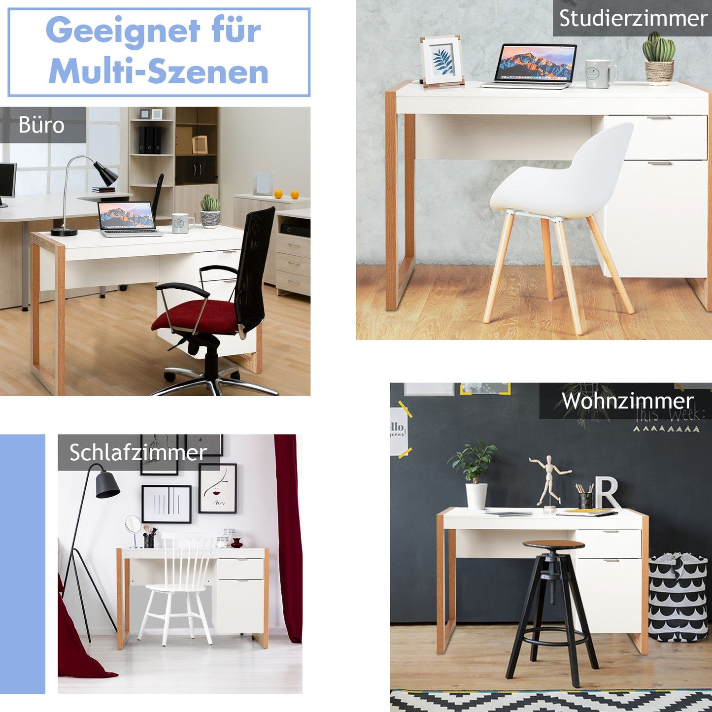Moderner Computer-Schreibtisch Schreibtisch Mit Aufbewahrungsschrank 112,5 X 50 X 75 Cm Weiß