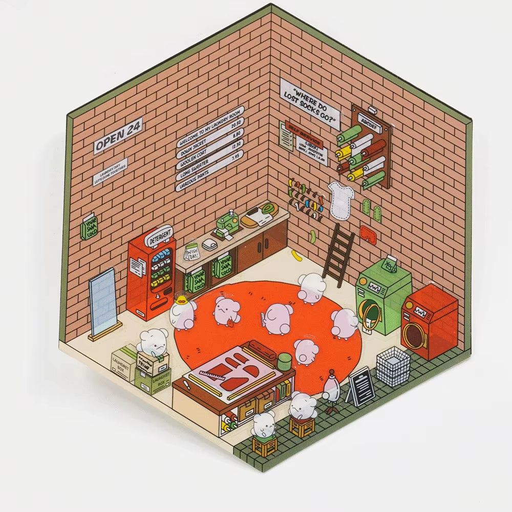 DIY 3D Puzzles Sticker 3D Miniature House Stacked Laundry Fireworks Display Scene Ledger Decorative Gift Sticker