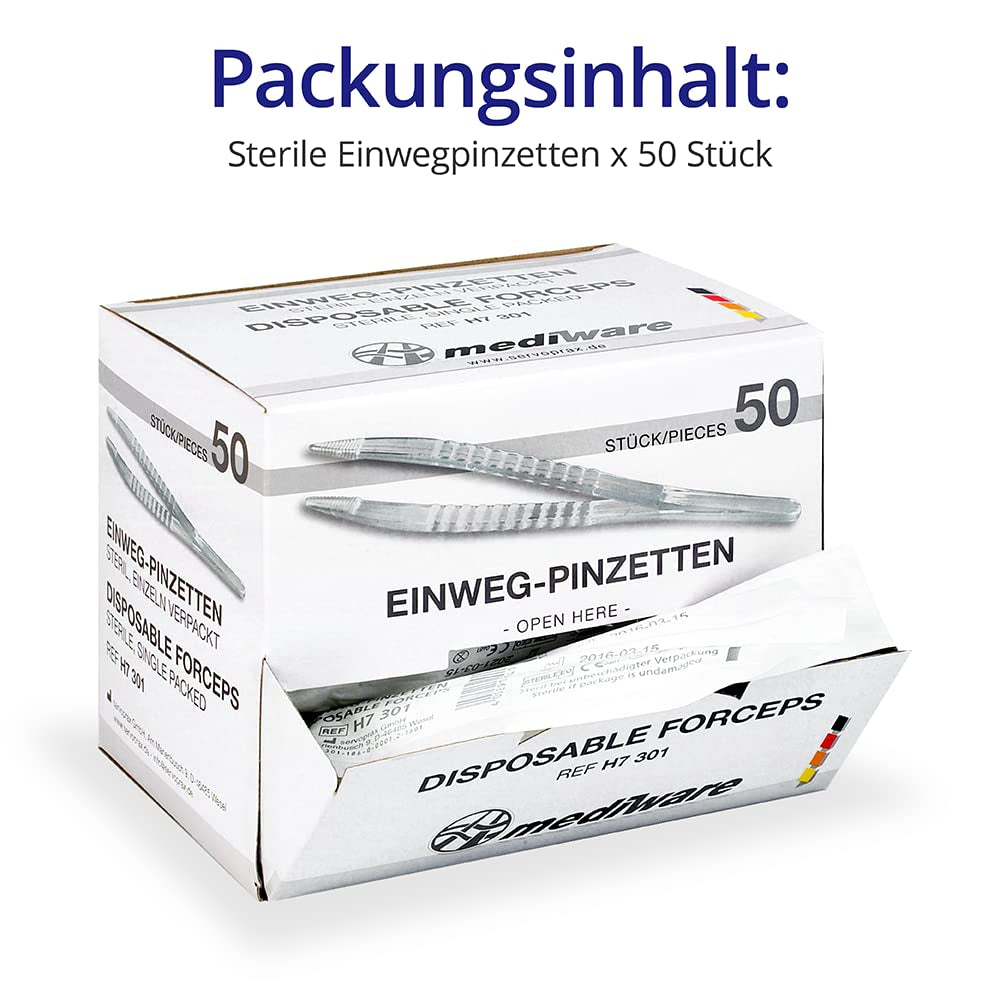 Einmalpinzetten - 50 Stück Sterile Kunststoffpinzetten für private Nutzer, Arztpraxen und Krankenhäuser – Ideal für eine angenehme Anwendung!